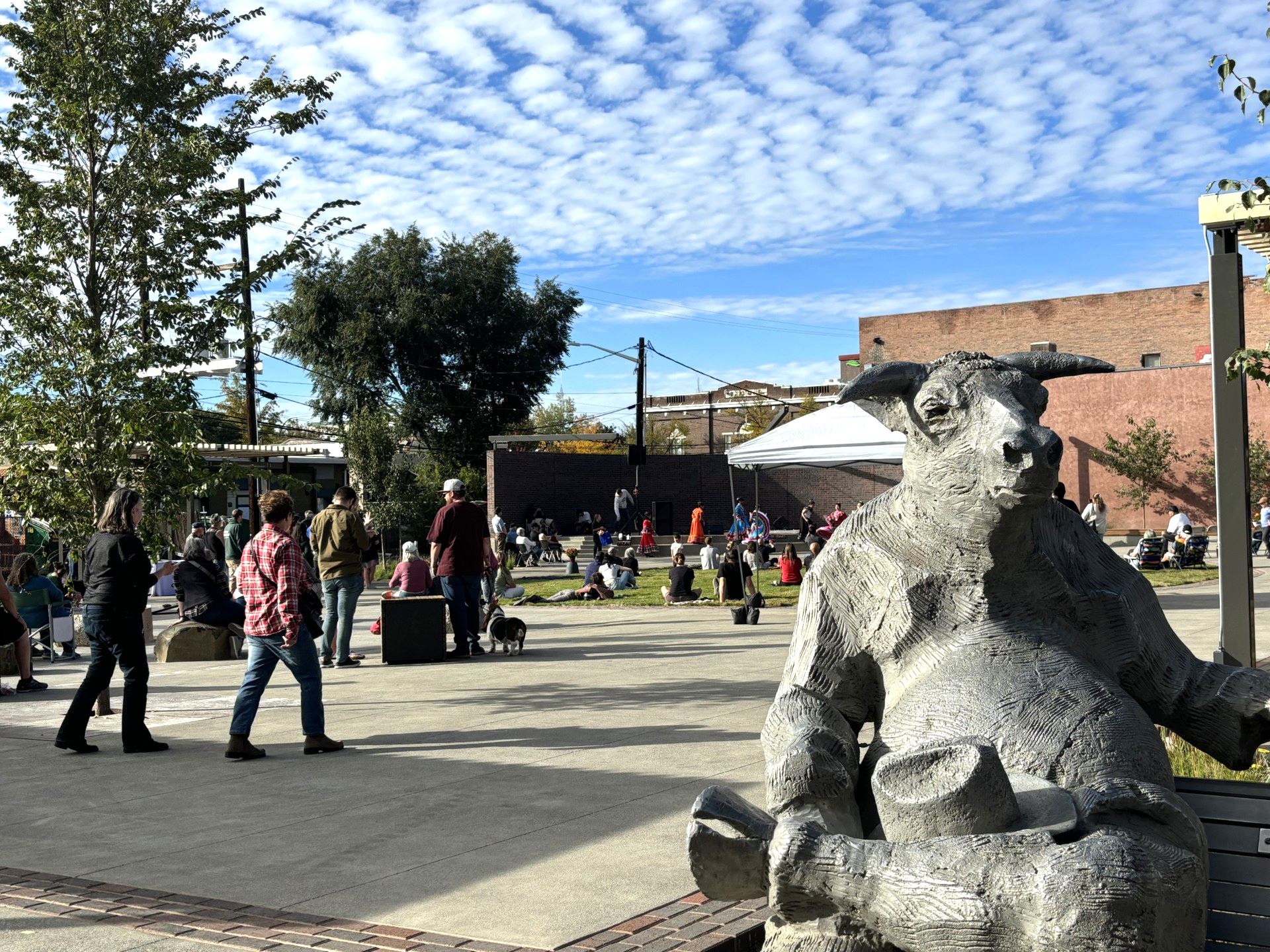 The bull statue sits at the newly opened Unity Park